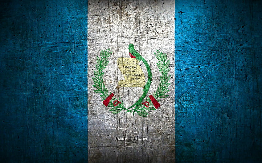 グアテマラの金属の旗, グランジ アート, 北アメリカの国, グアテマラの日, 国のシンボル, グアテマラの旗, 金属の旗, グアテマラの旗, 北アメリカ, グアテマラの旗, グアテマラ 高画質の壁紙