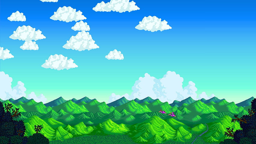 ตัวหนังสือ พิกเซล ฟลามิงโก ภูเขา แนวนอน ป่า ศิลปะดิจิตอล เมฆ Stardew Valley ศิลปะพิกเซล , Cloud Pixel Art วอลล์เปเปอร์ HD