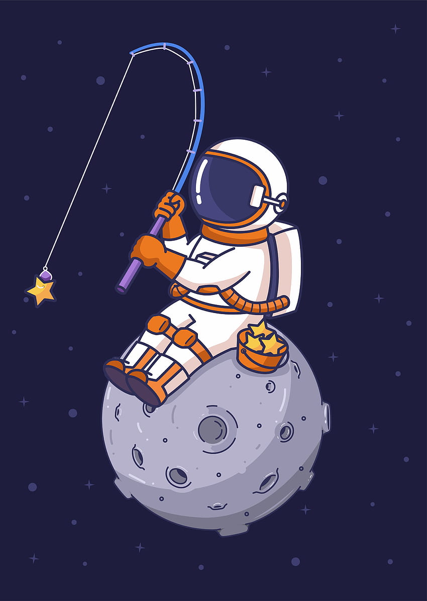 Póster Astronaut Star Fishing de Yellowline. Desechar. Dibujos espaciales, Ilustración de astronauta, Obra de arte espacial, Dibujos animados flotantes de astronautas fondo de pantalla del teléfono