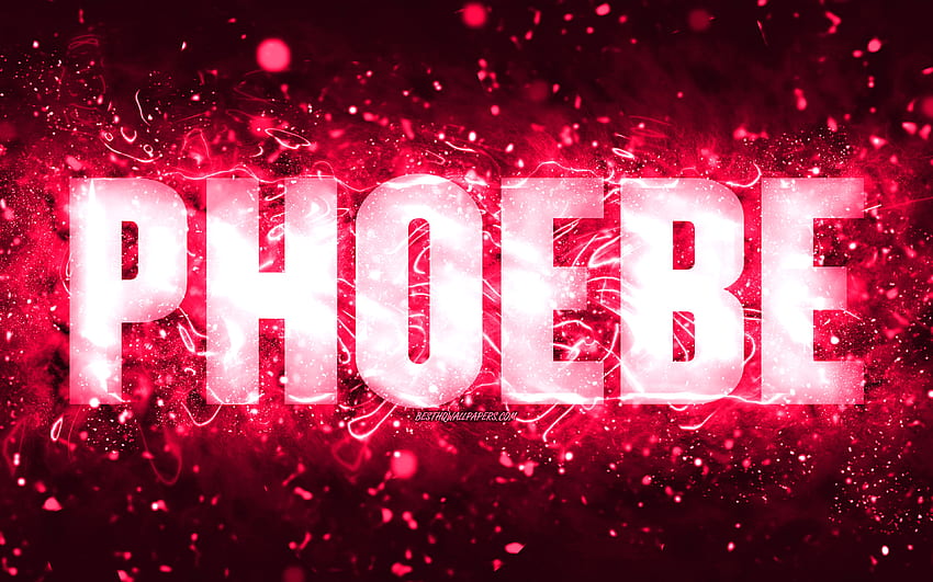 Happy Birtay Phoebe, , pink neon lights, Phoebe name, creative, Phoebe