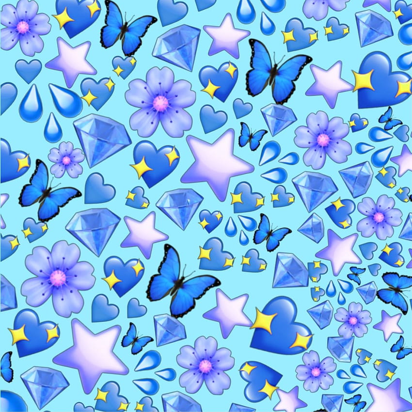 Естетични Tumblr емоджи със синя пеперуда HD тапет за телефон