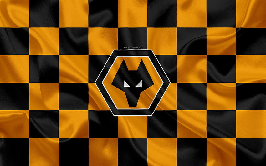 Wolverhampton Wanderers FC, Wolves FC, , logo, art créatif, drapeau à damier noir orange, club de football anglais, Premier League, emblème, texture de soie, Wolverhampton, Royaume-Uni, Angleterre pour avec résolution, Wolverhampton Wanderers F.C. Fond d'écran HD