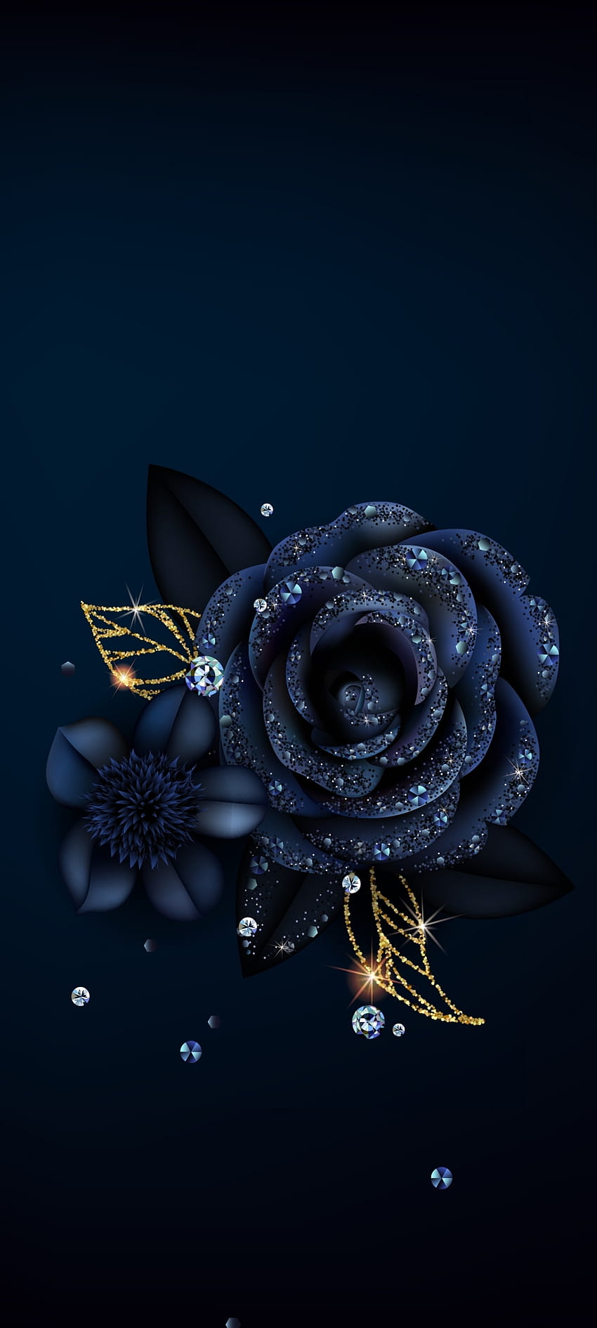 Diamond dark Flower, bleu électrique, flash graphie, Luxe, Rose, Premium, Noir, Doré Fond d'écran de téléphone HD
