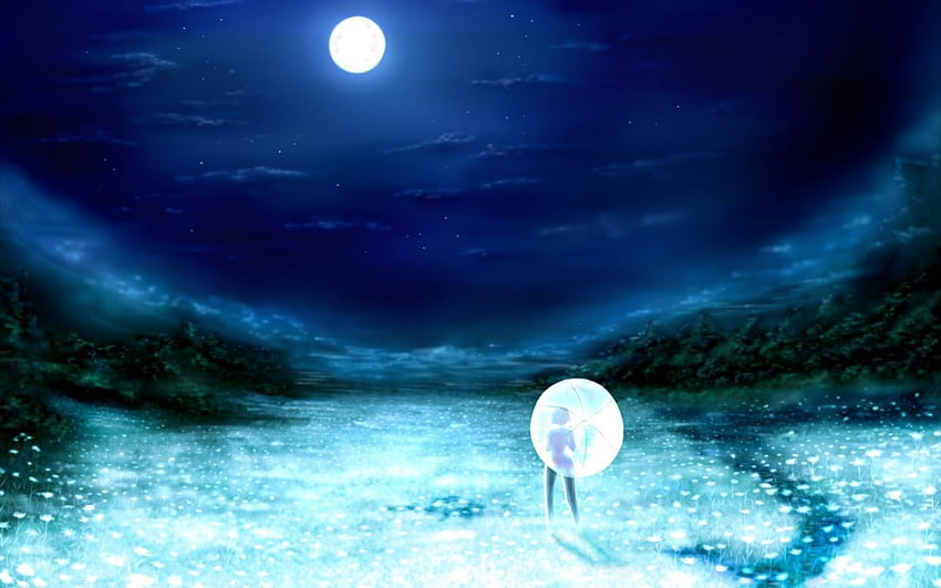 Anime Landscape Night Moon Scenery Anime Night Moon Hd Wallpaper