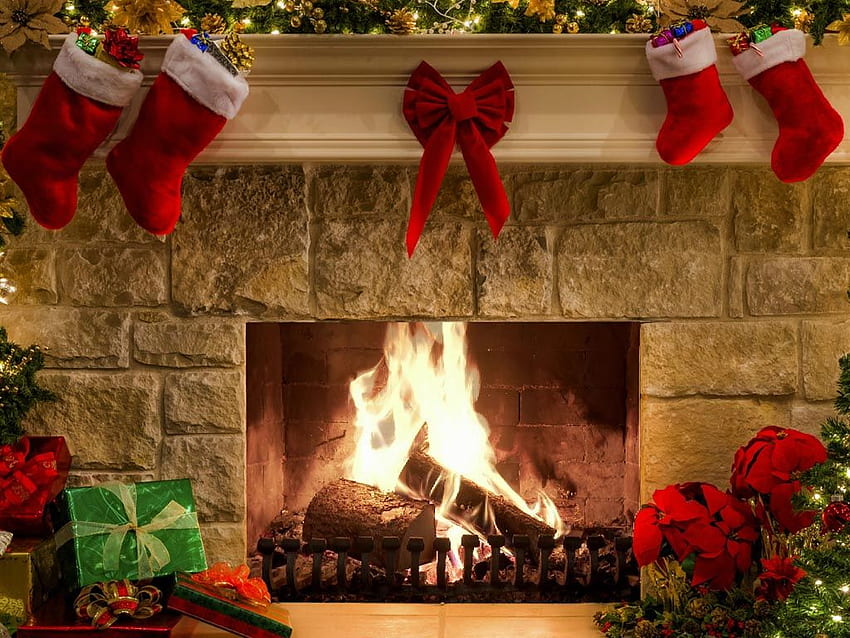 Świąteczny kominek na żywo, Boże Narodzenie Tapeta HD
