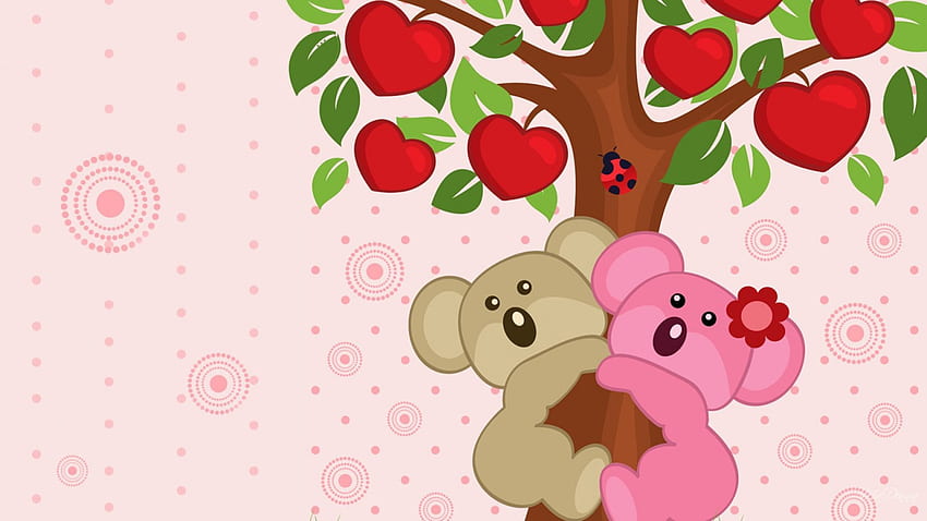 Teddy Bear Hug, sweet, cute, lovers, teddy bears, hugs, tree, Valentines Day, February, love, hearts, whimsical HD wallpaper
