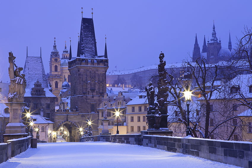 сняг зима прага град чешка република чарлз HD тапет