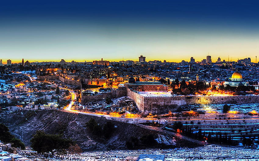 Pembangunan Kota Kuil Malam Yerusalem Israel Wallpaper HD