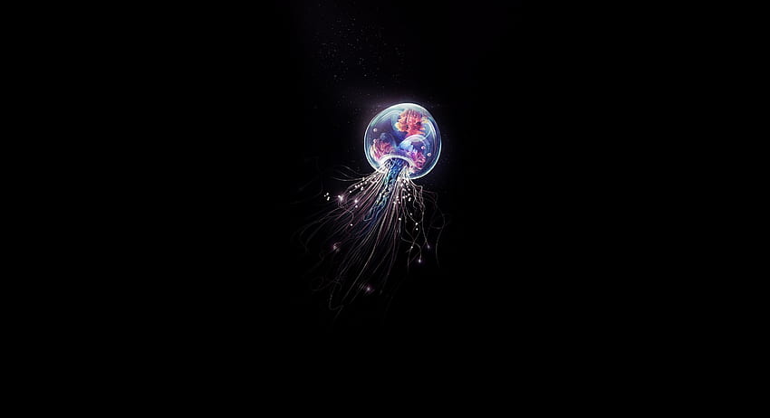 / minimalism, jellyfish, simple background, black background, artwork, Dark Jellyfish HD wallpaper