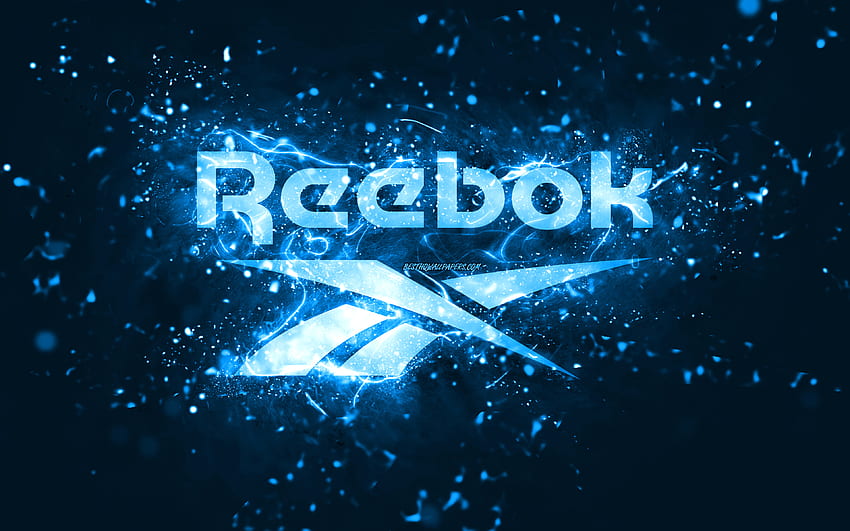Reebok blue logo blue brickwall, Reebok logo, fashion brands