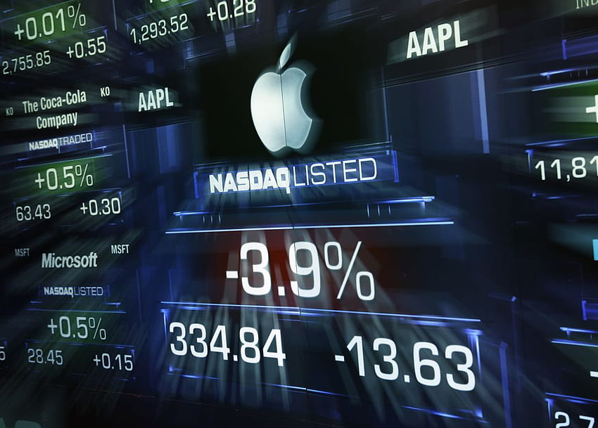Apple shares fall at the NASDAQ in New York HD wallpaper