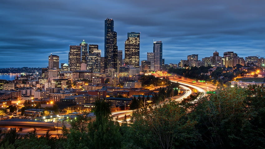 Cities, Night, Usa, United States, Washington, Seattle HD wallpaper