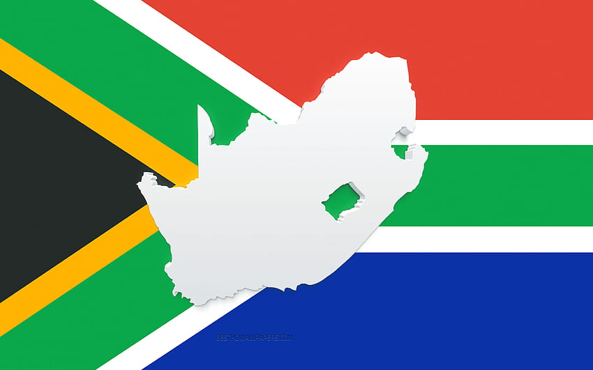 South Africa map silhouette, Flag of South Africa, silhouette on the flag, South Africa, 3d South Africa map silhouette, South Africa flag, South Africa 3d map HD wallpaper