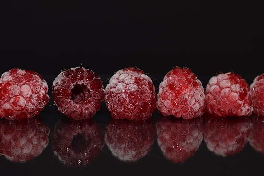 Food, Raspberry, Berries, Reflection, Frozen HD wallpaper