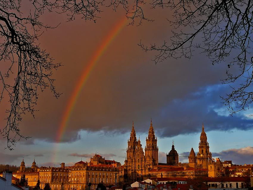 Rainbow Over Santiago, colors, sky, rainbow, santiago HD wallpaper