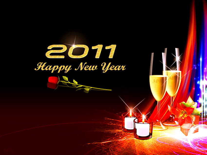 2011 Nouvel An, bonne année, voeux, rose, abstrait, bougies, vin Fond d'écran HD