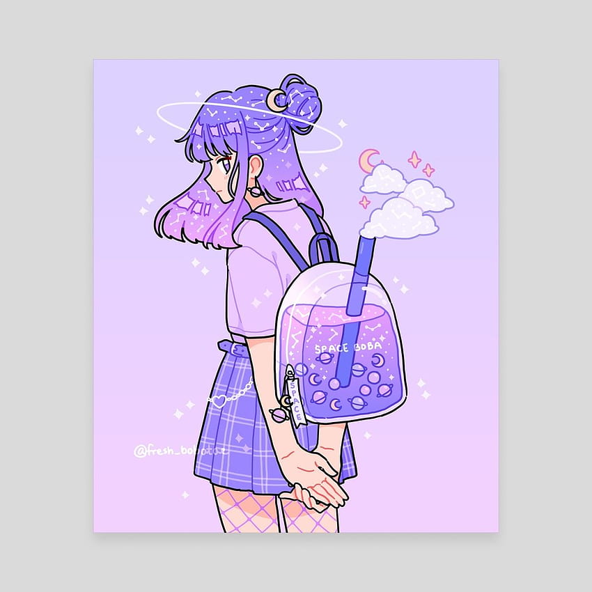 space boba backpack, an art canvas by fresh_bobatae. Seni kawaii, Seni karakter, Ilustrasi karakter, Bubble Tea Anime HD phone wallpaper