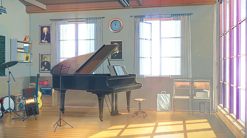 for , laptop. arseniy chebynkin music room piano illustration art HD wallpaper