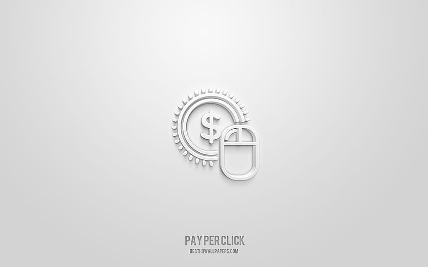 pay per click 3d icon, white background, 3d symbols, pay per click, seo icons, 3d icons, pay per click sign, seo 3d icons HD wallpaper