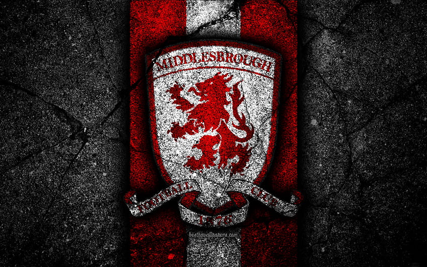 Middlesbrough FC, logotipo, Campeonato EFL, piedra negra, club de fútbol, ​​Inglaterra, Middlesbrough, fútbol, ​​emblema, textura de asfalto, FC Middlesbrough para con resolución . Alta calidad fondo de pantalla