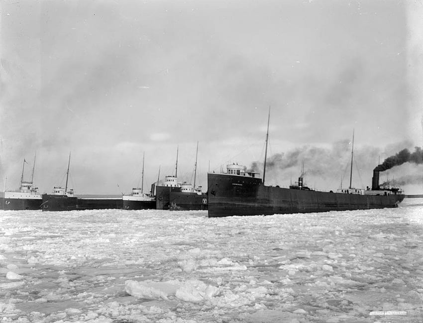 St Marys in winter, winter, ships, freighter, ice HD wallpaper