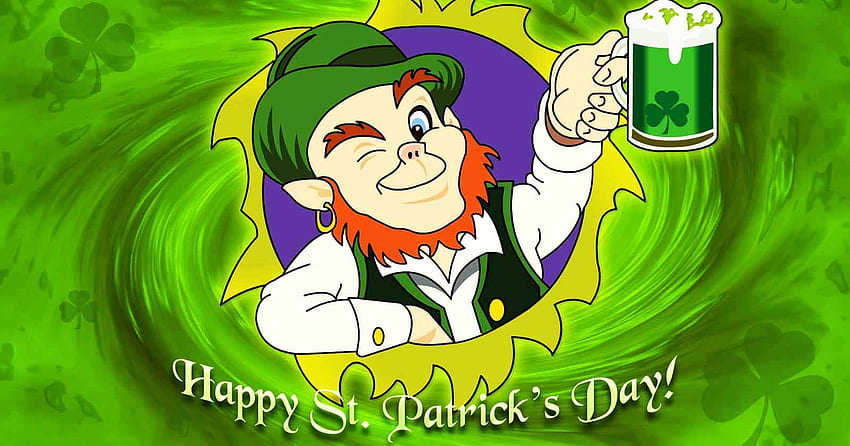 Happy St. Patrick's Day!, shamrocks, leprechaun, Happy St Patricks Day, Saint Patricks Day, beer, Patricks Day, St Patricks Day, clovers, hat HD wallpaper