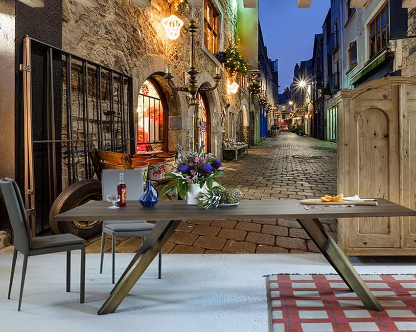 Europejskie miasto nocna scena tło 3D kawiarnia bar Fresk restauracja niestandardowy rozmiar tkanina jedwabna materiał Wapel 250X160 cm (98,43 x 62,99 cala) .uk: DIY & Tools Tapeta HD