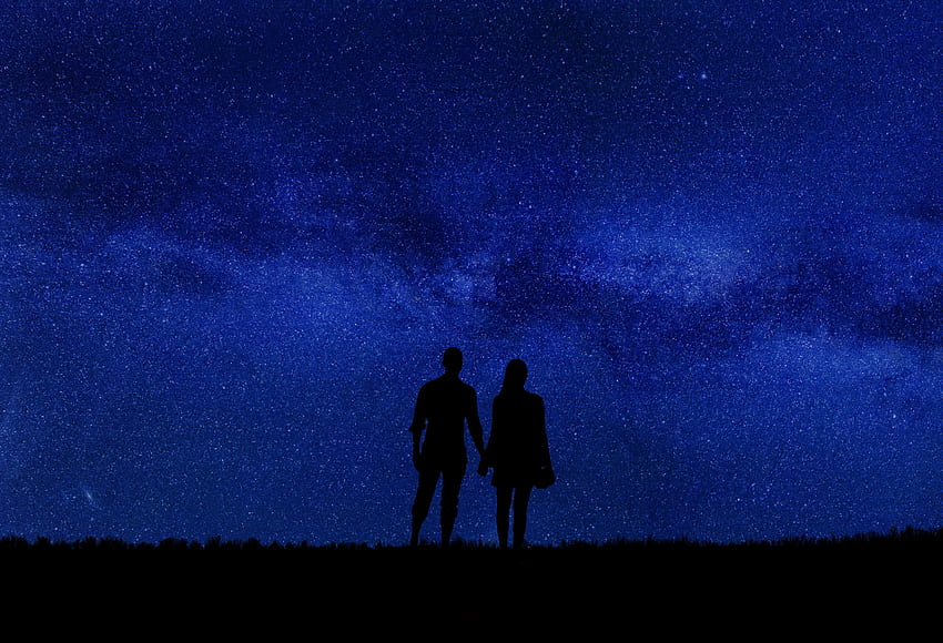 Night, Love, Couple, Pair, Silhouettes, Starry Sky, Romance HD wallpaper