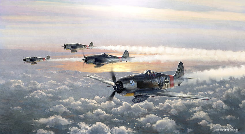 Słowa kluczowe związane ze sztuką lotniczą z II wojny światowej Amp - Fw 190 Formation -, WW2 Aviation Art Tapeta HD