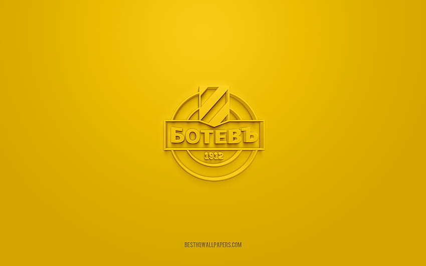 Botev Plovdiv、創造的な 3D ロゴ、黄色の背景、ブルガリアのファースト リーグ、3 d エンブレム、ブルガリアのサッカー チーム、ブルガリア、3 d アート、パルヴァ リーガ、サッカー、Botev Plovdiv 3 d ロゴ 高画質の壁紙