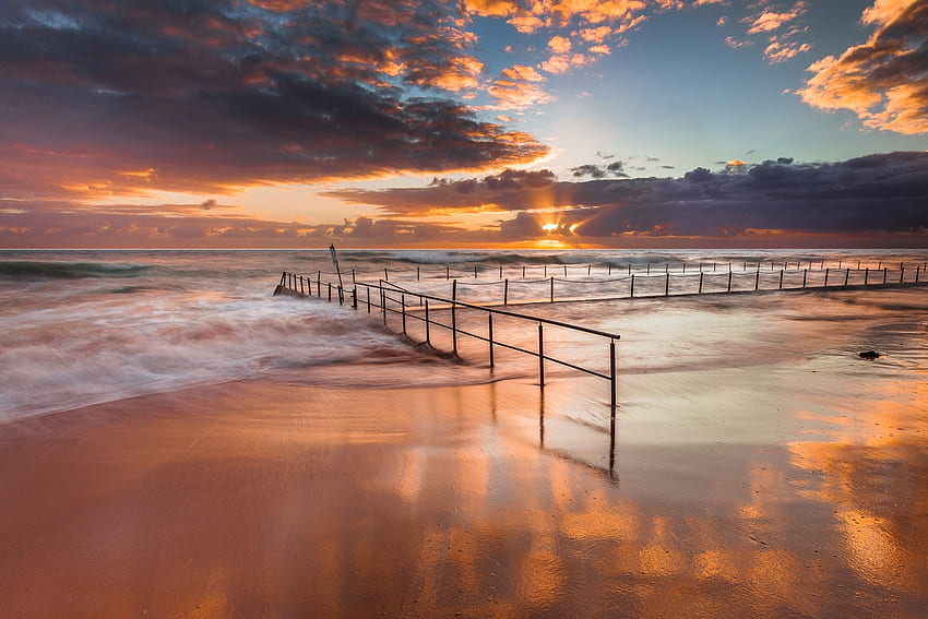 Natur, Wellen, Sand, Ufer, Ufer, Ozean, Zaun, Gehege, Australien HD-Hintergrundbild