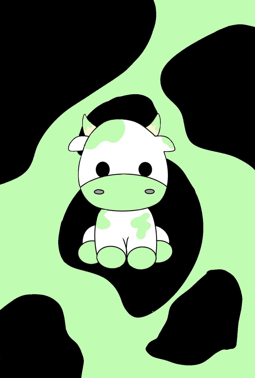 Щампа със зелена крава, сладка HD тапет за телефон