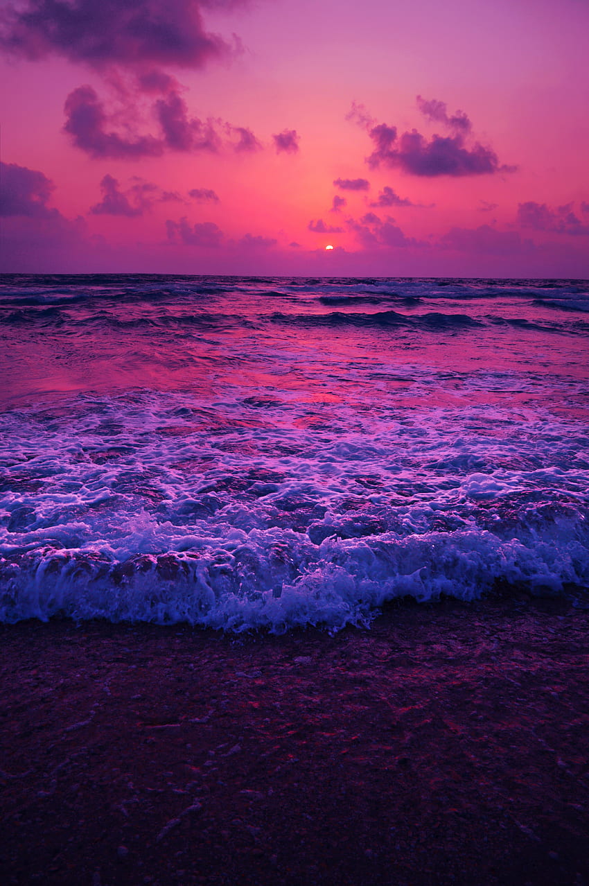 ธรรมชาติ พระอาทิตย์ตก ทะเล ขอบฟ้า โฟม โต้คลื่น วอลล์เปเปอร์โทรศัพท์ HD