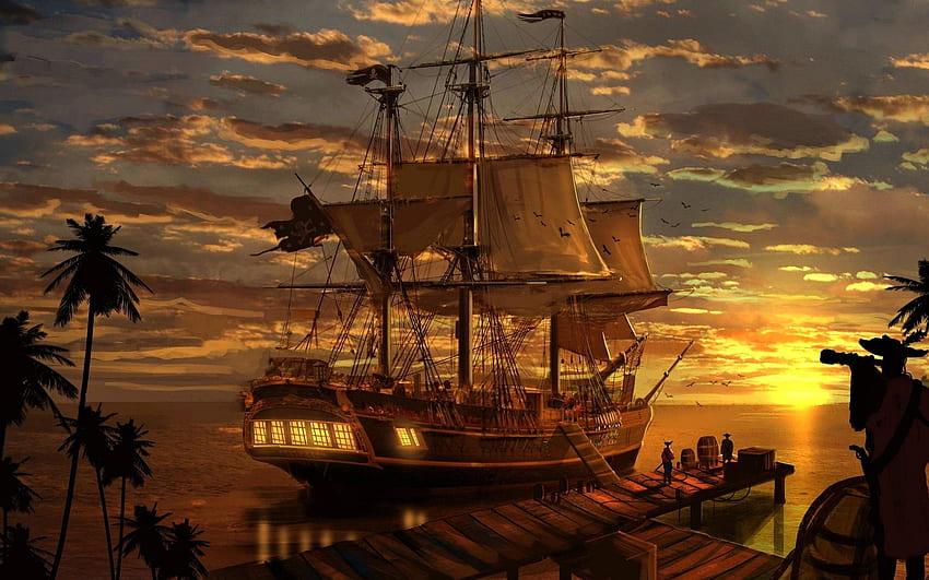 Kunst, Kunstwerk, Fantasie, Pirat, Piraten, Schiff, Boot / und mobiler Hintergrund, abstrakter futuristischer Pirat HD-Hintergrundbild