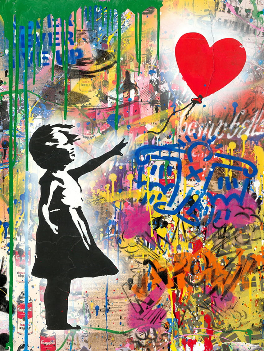 Girl With Balloon Original Painting, Mr Brainwash HD phone wallpaper