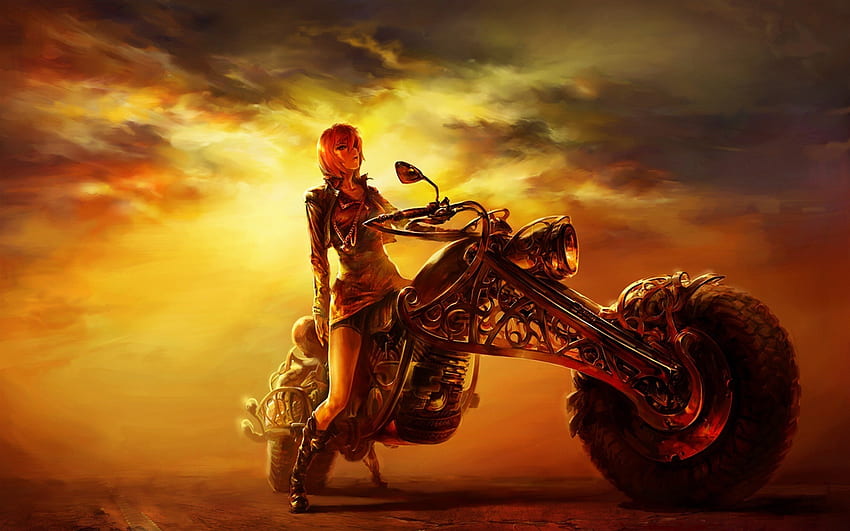 Fantasy girl, bike, 3D, manipulation, hop Full to PC, Mobile or Table PC. You can also set as Facebook Cover HD wallpaper