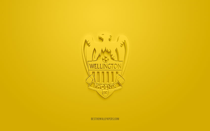 ウェリントン フェニックス II、創造的な 3 D ロゴ、黄色の背景、ナショナル ラグビー リーグ、3 d エンブレム、NRL、オーストラリアのラグビー リーグ、ウェリントン、ニュージーランド、3 d アート、ラグビー、ウェリントン フェニックス II 3 d ロゴ 高画質の壁紙