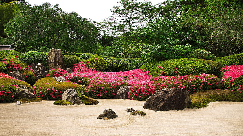 Kyoto Japan Karesansui Nature Gardens stone Shrubs HD wallpaper