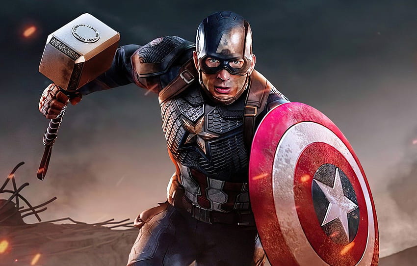 hammer, hero, costume, shield, Marvel, Captain America, Chris Evans for , section фильмы, Captain America Dual Monitor HD wallpaper