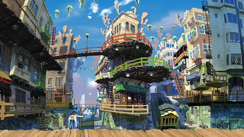 Die Stadt . Steampunk City, New York City und Anime City, Anime City Lights HD-Hintergrundbild