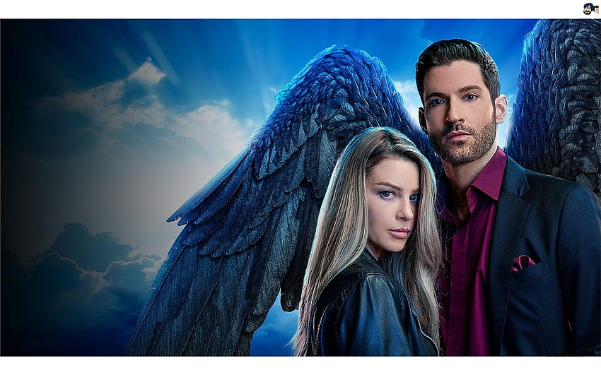 Ein grafisches Poster von Tom Ellis und Lauren German aus der Urban-Fantasy-Serie „Lucifer“ von Netflix HD-Hintergrundbild