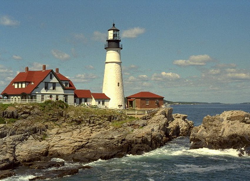 THE LIGHTHOUSE, sea, lighthouse, rocks, house HD wallpaper