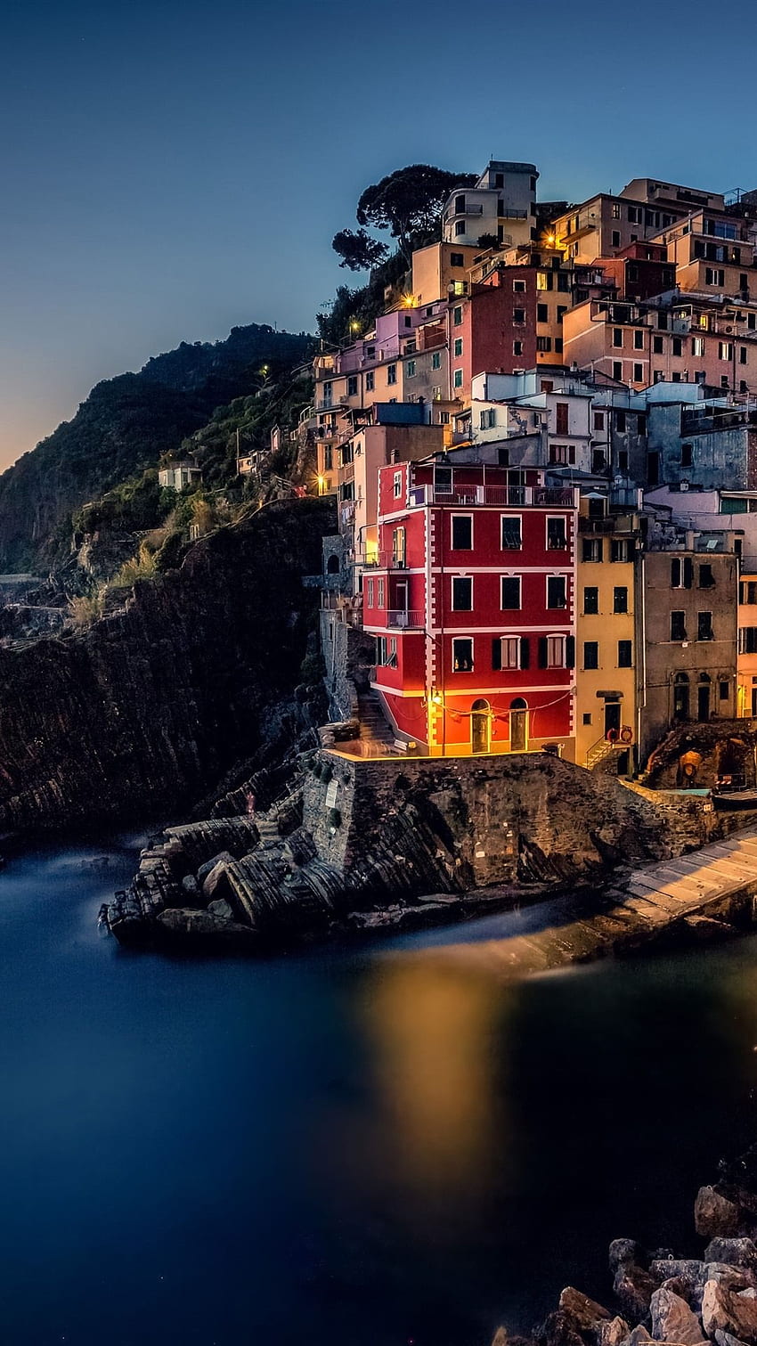 Italy, Riomaggiore, Cinque Terre, Ligurian sea, houses, coast, sea , Italian Riviera HD phone wallpaper