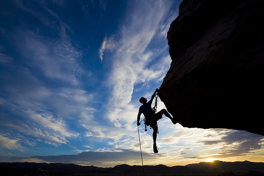sports extreme mountain climbing sunset sky man HD wallpaper