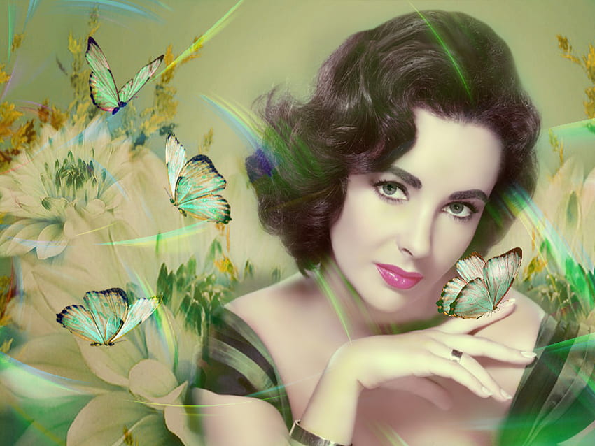 リズ・テイラー、蝶、きれい、美しい、穏やか、表情、女性、女性 高画質の壁紙