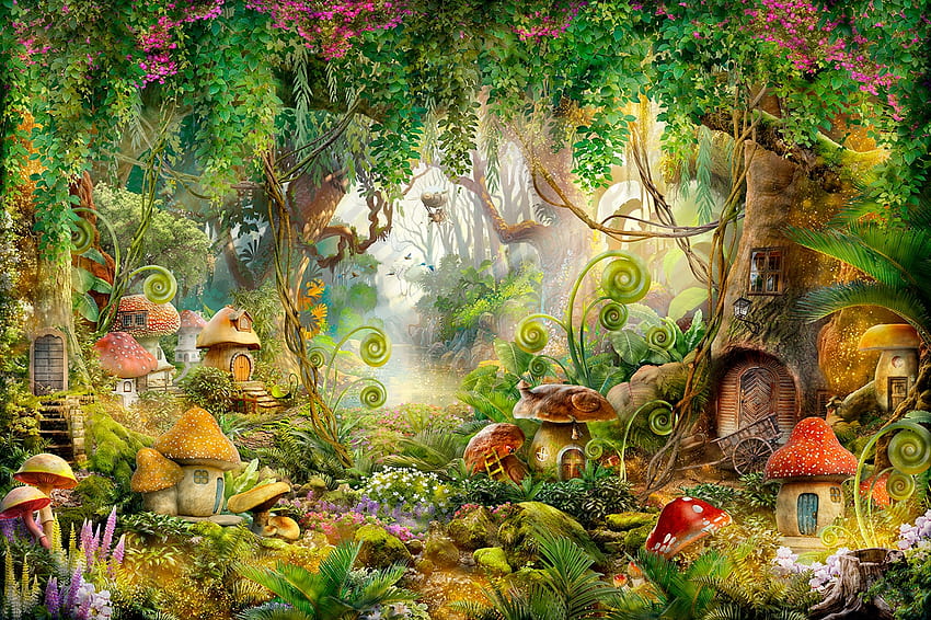 hutan ajaib, hutan, magis, pohon, hijau Wallpaper HD