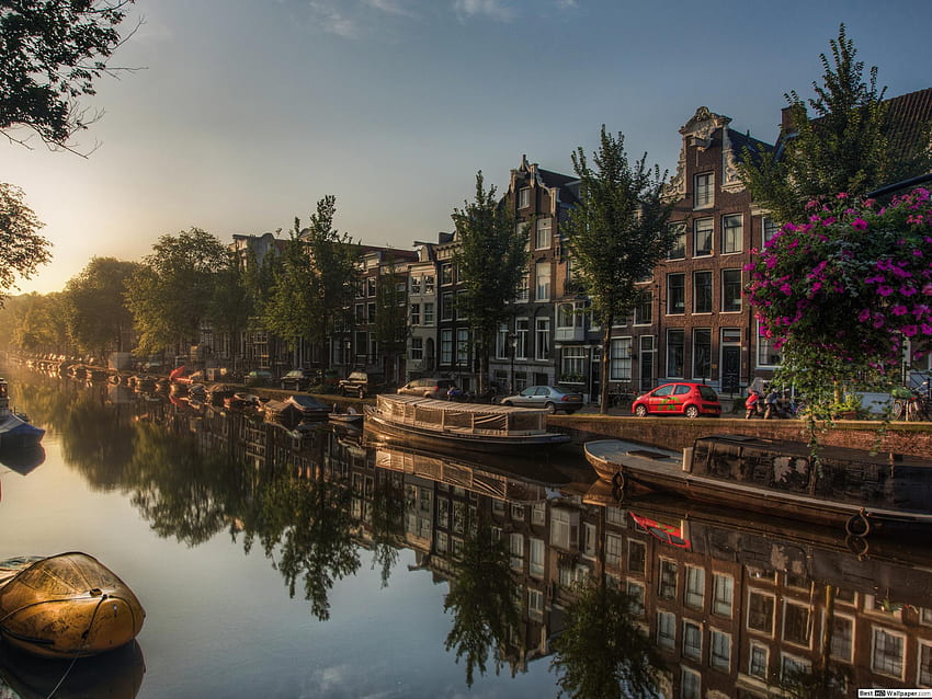 Sunset in Amsterdam, Amsterdam Spring HD wallpaper