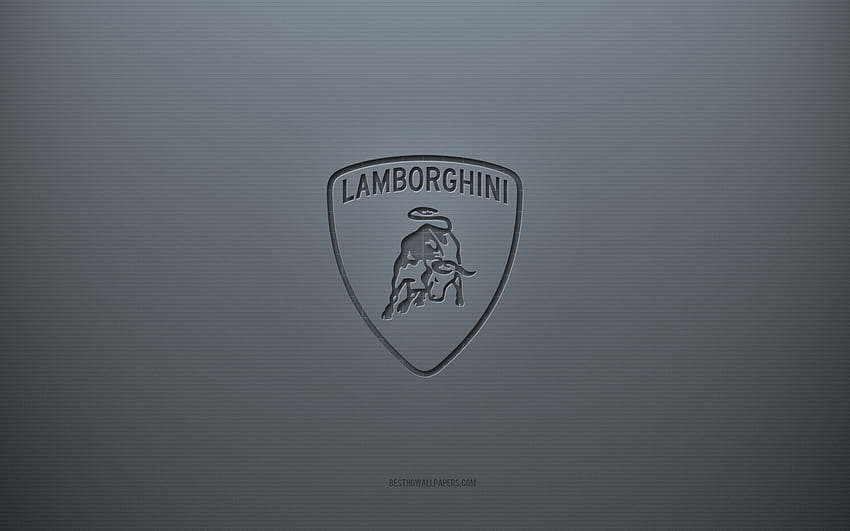 Lamborghini logo, gray creative background, Lamborghini emblem, gray paper texture, Lamborghini, gray background, Lamborghini 3d logo HD wallpaper