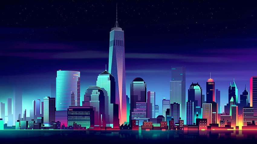 New York City Neon Cityscape - New York City Animato -, Neon Urban Sfondo HD