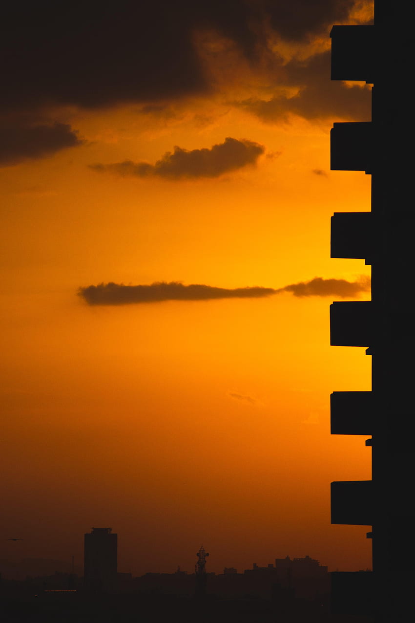 Sky, Building, Dark, Silhouette Sunset HD phone wallpaper